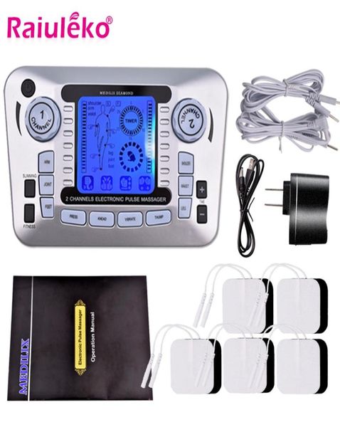 Massageador de pulso DualOutput Estimulador muscular elétrico Dezenas Máquina de acupuntura Eletroterapia Dispositivo de massagem corporal Alívio da dor 2776041