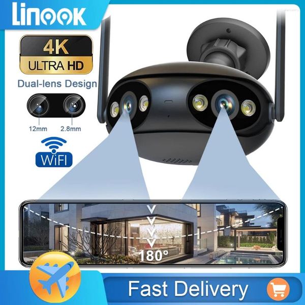 Linook ICSEE Câmera de segurança IP externa CCTV sem fio Wifi 5x Zoom 8MP 4K lente dupla 180 grande angular