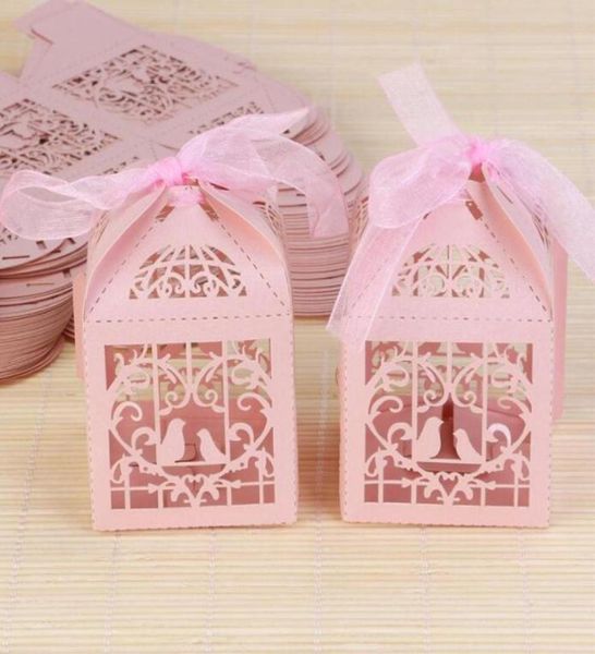 50 peças caixas de doces ocas estilo pássaro casamento caixas de presente com fitas rosa roxo vermelho branco4508964