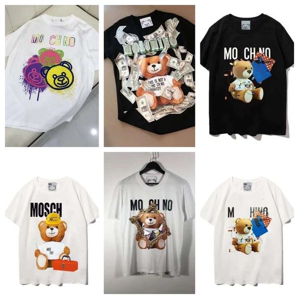 Mens T-Shirts Moschino Tasarımcı Yaz İtalyan Lüks Markalar Erkek ve Kadınlar Yuvarlak Boyun Kısa Kollu Moda Baskı Baskılı Gevşek Fit Dış Çınlama Üst Gömlek UI