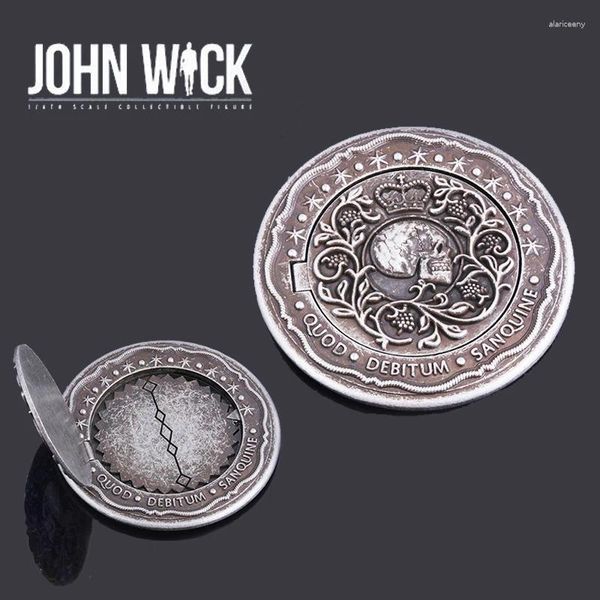 Portachiavi Film John Wick Moneta Teschio Portachiavi Cosplay Giuramento di sangue Marcatore Keanu Reeves Distintivo Può aprire 1:1 Oggetti di scena Accessori Collezione Regalo