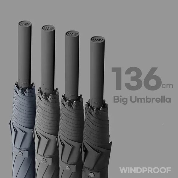 Negócios 136cm grande guarda-chuva para homens punho longo grande chuva guarda-chuva à prova de vento forte 8k automático ao ar livre guarda-chuva de golfe luxo 240301