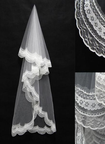 2020 Il più economico disponibile 15 m di lunghezza Veli da sposa Appliques Avorio Bianco Due strati Accessori da sposa in pizzo Veli da sposa Stili 11041847270