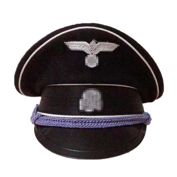 Cappello di lana da ufficiale tedesco di fanteria d'élite dell'esercito della Seconda Guerra Mondiale, berretto con visiera, cordoncino argento Field266A