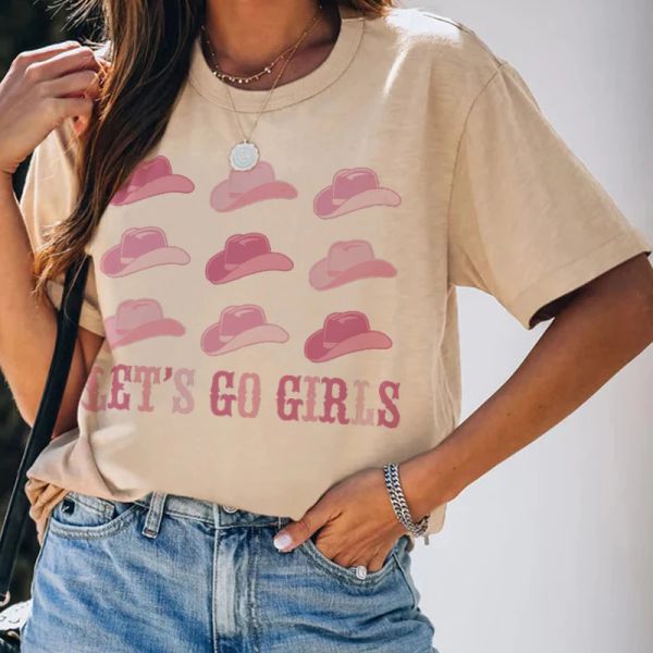 T-Shirts Let's Go Girls Western Vintage Damen-T-Shirts Cowgirl Boho Country-Musik-T-Shirt Bachelorette Party-T-Shirts Niedliche ästhetische Oberteile