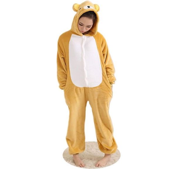 новый костюм Rilakkuma для взрослых, комбинезоны, коричневый релакс, медведь, косплей, пижамы, комбинезон, одежда для сна с животными, цельный мультфильм Rilakkuma Hallowe9303785