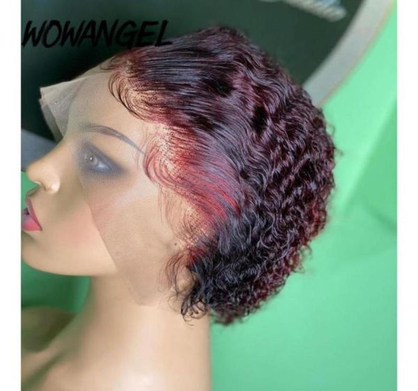 Perucas de renda pixie corte peruca 99j bob encaracolado cabelo humano remy curto 13x4 pré-arrancado 4x4 fechamento brasileiro para mulheres negras12652717488692