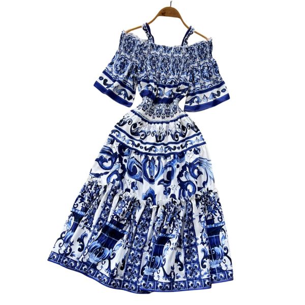 Новое летнее платье с открытыми плечами, женское платье с эластичной резинкой на талии и короткими рукавами с принтом S M L XL 2XL