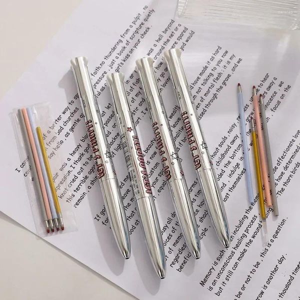 Многофункциональная ручка для пресса Kawaii, серебристая, гладкая, для письма, 4 цвета, модуль, шариковая ручка, креативные канцелярские принадлежности для студентов, сделай сам