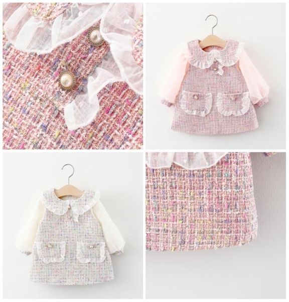 Outono inverno festa crianças bebê meninas vestidos de princesa infantil manga longa babados colarinho xadrez padrão renda vestido bonito roupas 920 y5175995