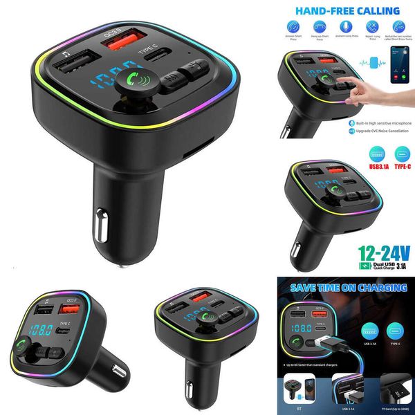 Novo modulador mp3 playercar bluetooth 5.0 fm handsfree usb chamada com transmissor de luz ambiente carregador rápido duplo q3t3