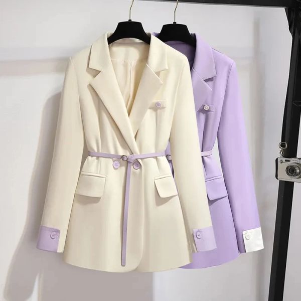 Blazers início da primavera moda roxo terno jaqueta feminina primavera outono 2023 nova tendência nicho design alto sentido lazer cintura pequeno blazer