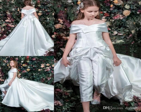 Tuta da ragazza con strascico lungo Abiti da ragazza di fiore bianco con spalle scoperte Sweep Train Elegante abito da ballo Party Zuhair Murad Dress Vest2032865