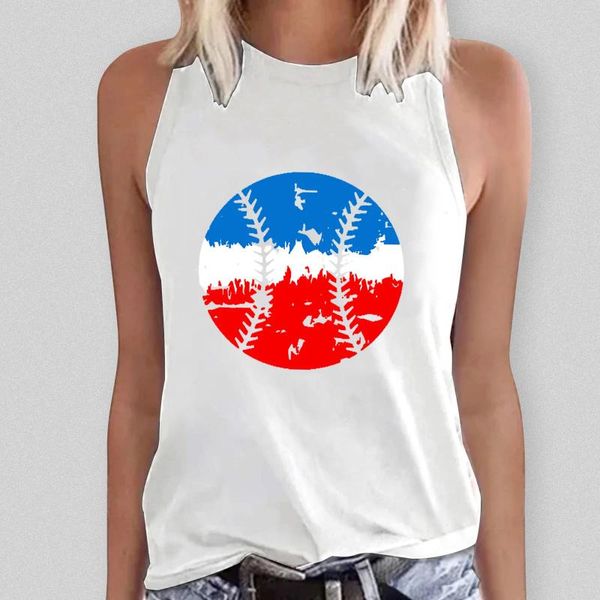 Frauen Tanks Frauen Sommer Baseball Print Tanktop Shirt Tee Ärmel und runden Hals losen T -Weste Bluse weibliche Freizeit Tops