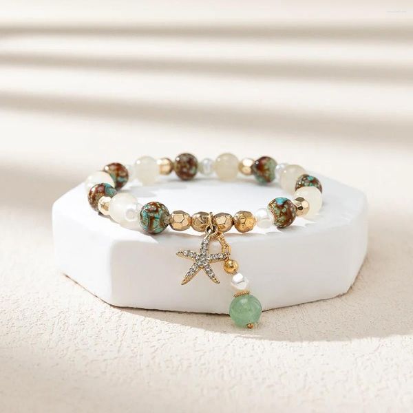 Strand Kirykle Boho Bracciale con perline per donna Strass intarsiati Ciondolo stella marina Gif di gioielli elastici fatti a mano