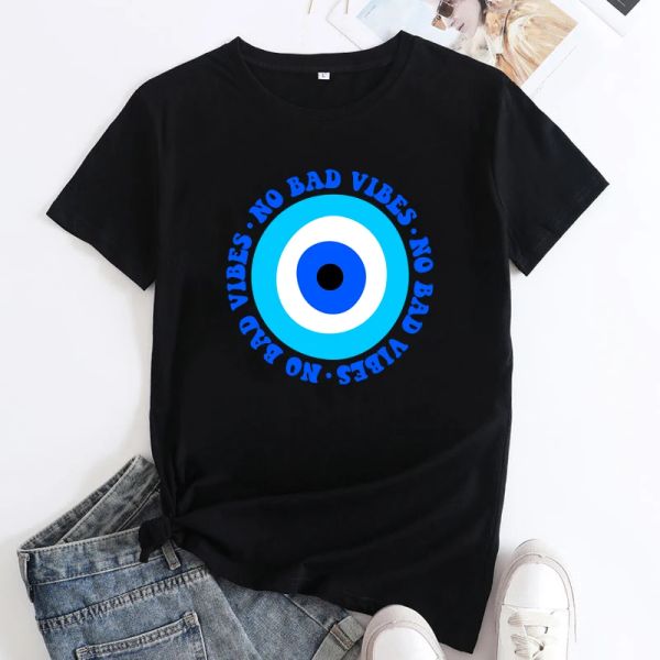 T-shirt No Bad Vibes T-shirt estetica Evil Eye Proteggi la tua energia T-shirt Maglietta divertente da donna con grafica strega spirituale