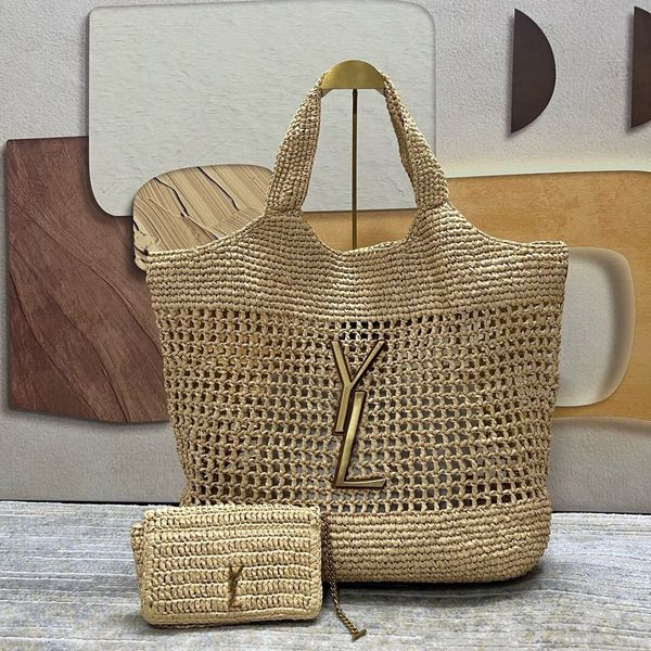 Nuova borsa con tote di paglia Lafita borsetta pura handbag intrecciata intrecciata con una tecnica all'uncinetto intrecciato ultra luce e modello di grande capacità