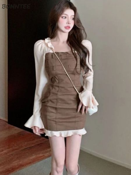 Kleid Kleider Frauen Rüschen Neue Patchwork Zarte Elegante Mini Slim Sexy Herbst Retro Mode Koreanischen Stil Vestidos Damen Süße Design