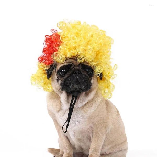 Cão vestuário gato peruca cabelo encaracolado para festas de natal de halloween engraçado cocar de animal de estimação com banda ajustável anti-deslizamento cosplay