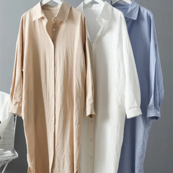 Rock Baumwollwäsche Sonnencreme weißes Hemd Frauen Außenbekleidung 2023 Frühlings Sommer Neue vielseitige, lockere, mittelgroße, mittelgroße Länge Kleid