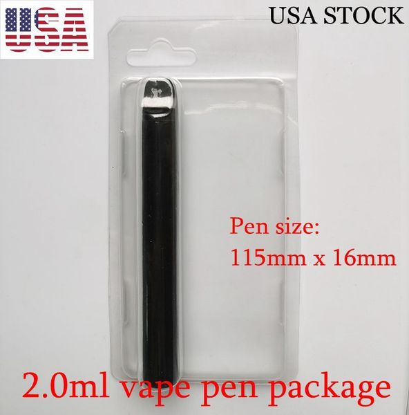 2,0-ml-Einweg-Vape-Pen-Verpackung Anpassen des D11 2-Gramm-Verdampfer-Blister-Clam-Shell-Pakets USA-Lager 800 Stück/Karton 143 x 75 mm Größe OEM