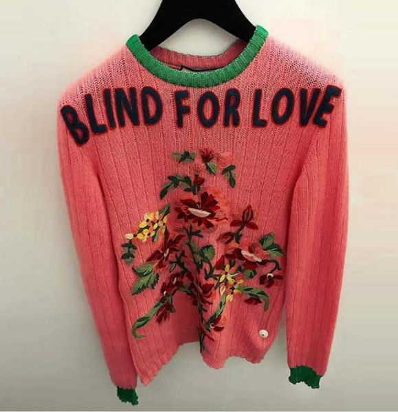 FashionHigh End Dunkelrosa Blind For Love Pullover Damen Marke Gleicher Stil Perlen Kristalle Stricken Damen039s Pullover Stil Swea1511687