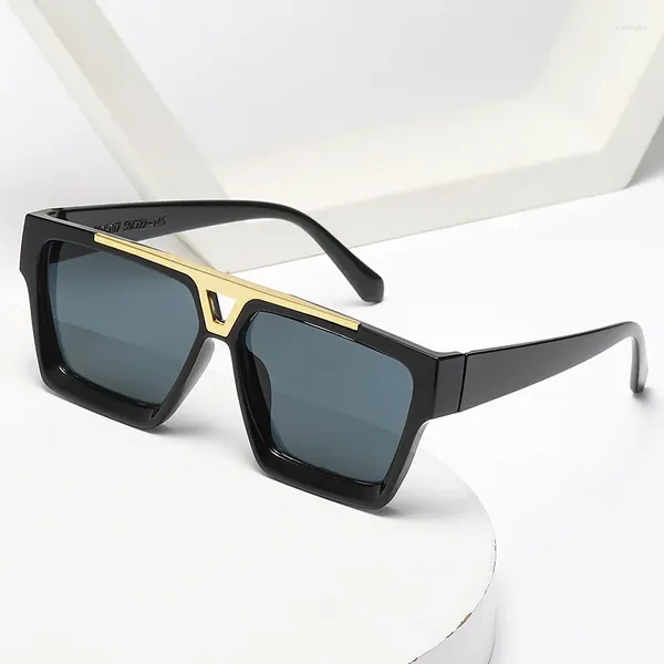 Солнцезащитные очки в квадратной оправе с двойным лучом для мужчин и женщин, высококачественный дизайн, модные повседневные солнцезащитные очки, винтажные очки 2024