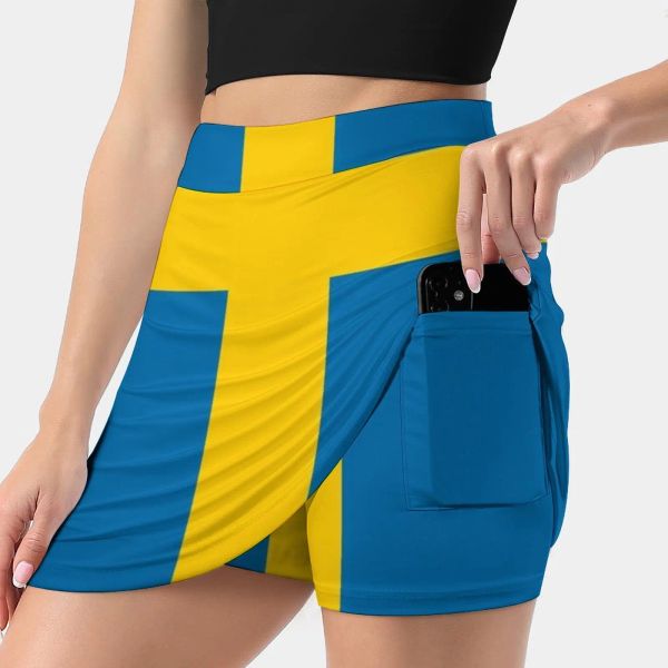 Rock Schwedische Flagge TShirtSchweden Sport Team Aufkleber Damenrock mit versteckter Tasche Tennisrock Golfröcke Badmintonröcke