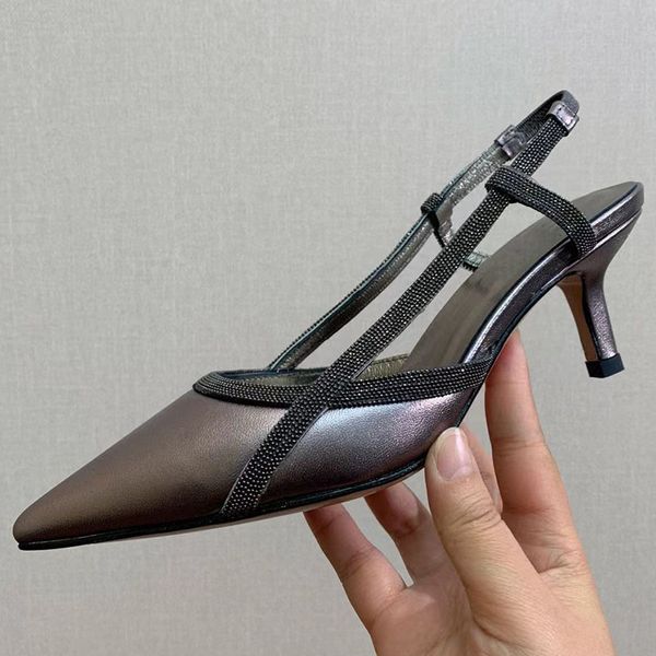 nuove donne di stile sexy sandali con tacco alto designer di passerella punta a punta sandali estivi in vera pelle di alta qualità con tacco sottile slingback per le donne