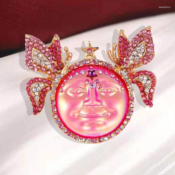 Broschen Klassische Vintage Dazzle Sun Crystal Schwerindustrie Rosa Abzeichen Für Frauen Männer Retro Mittleres Design Glänzende Pins Schnallen