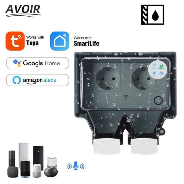 Avoir Tuya Prese elettriche a muro Ip66 Presa di corrente impermeabile con coperchio Wifi Smart Plug Standard UE Esterno antipioggia 240228