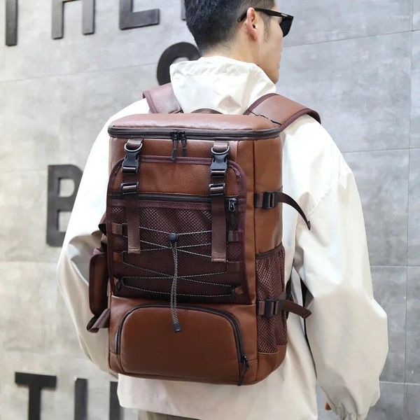 Рюкзак из искусственной кожи, модный, однотонный, в дизайнерском стиле, универсальный, роскошный, для мужчин, 2024, повседневная лыжная сумка, большой вместительности