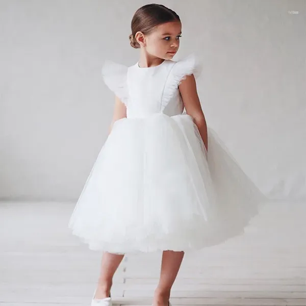 Mädchen Kleider Tüll Blume Rüschen Ärmel Perlen Ballkleid Gilrs Pageant Kleid Kleine Kinder Erstkommunion