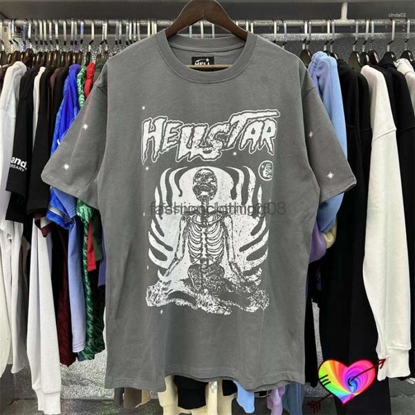 2024SS Mens Camisetas Hellstar T-shirt Crânio Tee Homens Mulheres Cinza Hell Star Tops Manga Curta Casual Solto