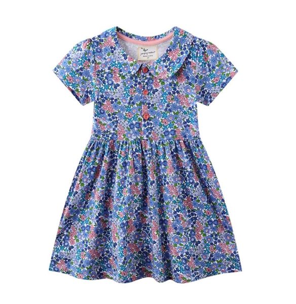 Metri che saltano Fiori Abiti per bambina New Top Brand Jersey di cotone Principessa Vestiti per bambini Stampa floreale Estate Kid Frock 210313429594