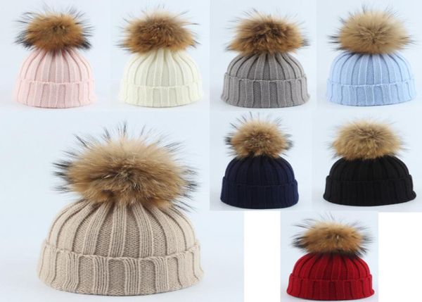 Natal bebê crianças listra vertical chapéu de malha meninas pele sintética pompon gorro meninos crochê borda bonés outono inverno crianças quente ac3036371