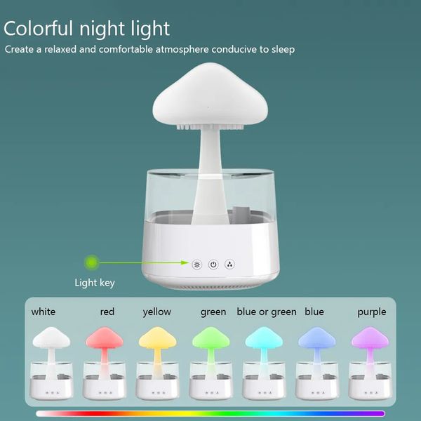 Cogumelo chuva umidificador de ar elétrico aroma difusor chuva nuvem cheiro distribuidor relaxar gotas de água sons coloridos luzes da noite 240226