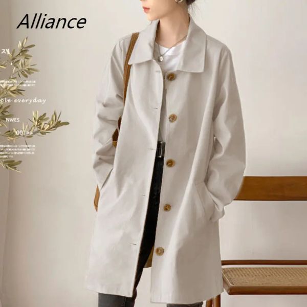 Trench Frühling und Herbst Mittlerer und langer Damen-Trenchcoat Koreanische Version Lose Einfache Student Ins Tide Wild Fashion Windjacke Fräulein