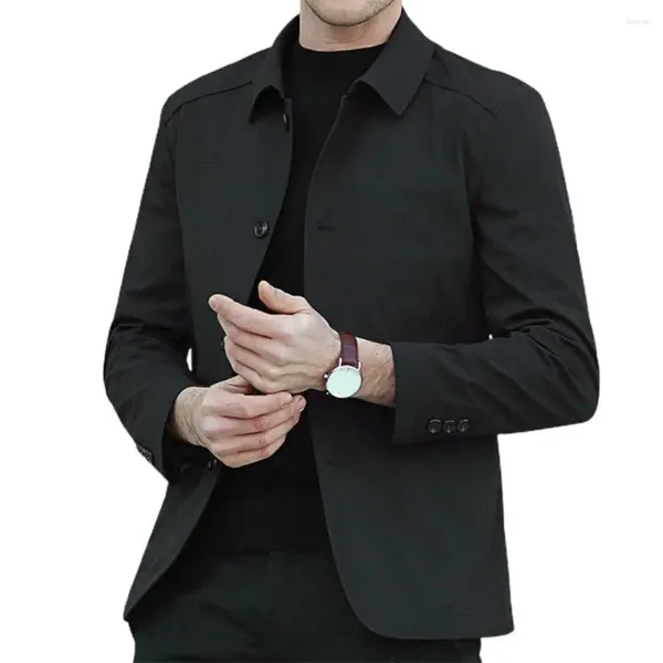Jaquetas masculinas lapela design homens casaco formal estilo de negócios jaqueta de comprimento médio com colarinho de turn-down single-breasted para outono primavera