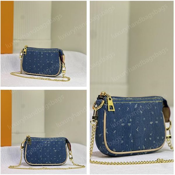 Mini pochette acessórios designer denim saco vintage feminino embreagem noite bolsa de ombro pulso cruz corpo bolsa bolsa corrente carteira moeda bolsa wyg