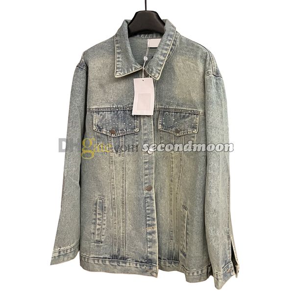 Giacca con lettere ricamate da donna, giacche di jeans vintage, capispalla a maniche lunghe, di design