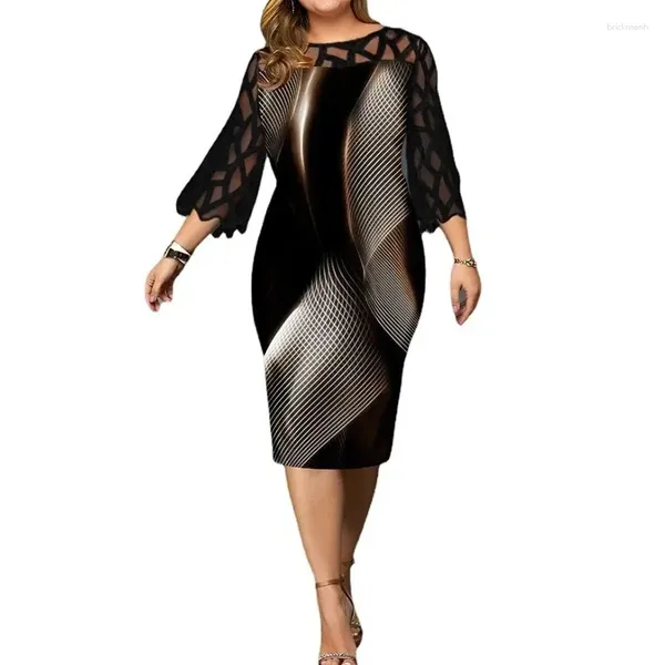 Casual Kleider Plus Größe Elegante Spitze Mesh Patchwork Bodycon Party Für Frauen Sommer Mode Druck Schwarz Midi Kleid Robe Femme kleidung