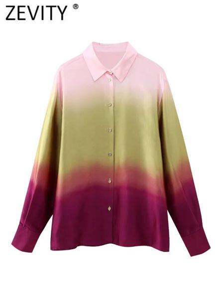 Camisa zevity feminina vintage cor combinando tie dye print casual cetim blusa feminina chique quimono camisas chemise blusas topos ls3566