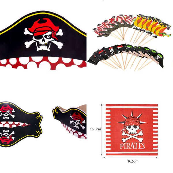 Nuovo tema Stoviglie usa e getta Piatto di carta Tazza Cappello da festa Monete d'oro Puntelli per decorazioni di compleanno pirata di Halloween