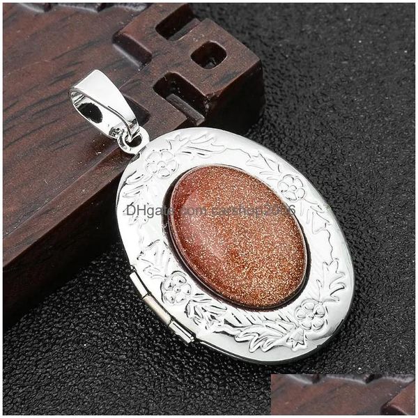 Pingente colares geométrico quadro de memória encantos moda inlay gemstone oval openable po colar acessórios diy jóias fazendo gota dhpeq