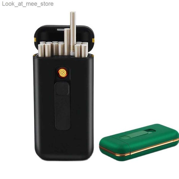 Isqueiros plástico comum fino 20 caixa de cigarro com LED USB carregando caixa de cigarro ultra-fino 119 * 56mm Q240305