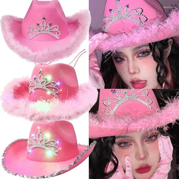 Береты США, розовые ковбойские шляпы West для женщин, фетровая ковбойская шляпа в стиле вестерн с блестками, вечерние кепки для ночного клуба, свадьба