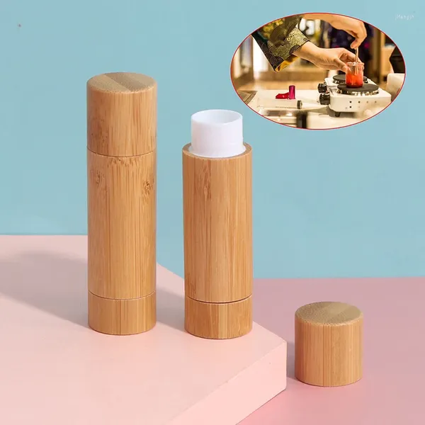 Bottiglie di stoccaggio 1PC Tubi per rossetto vuoti in bambù Contenitori per tubi per labbra riutilizzabili fai-da-te Supporto per custodia per deodorante lucido cosmetico