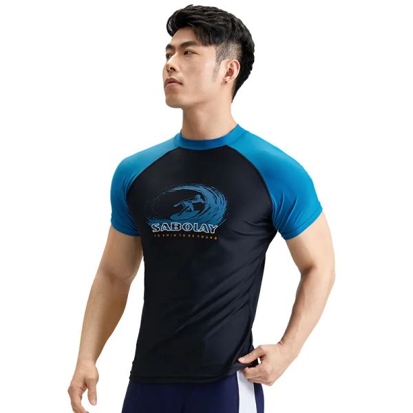 Roupa de banho sabolay novos homens rashguard lycra super elástico t camisa surf mergulho natação protetor solar uv secagem rápida roupa de banho proteger maiô