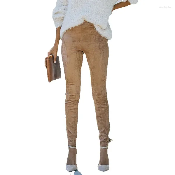 Женские леггинсы, осень 2024, сплошной цвет, брюки для женщин, универсальные, плотные и тонкие с высокой талией из искусственного меха